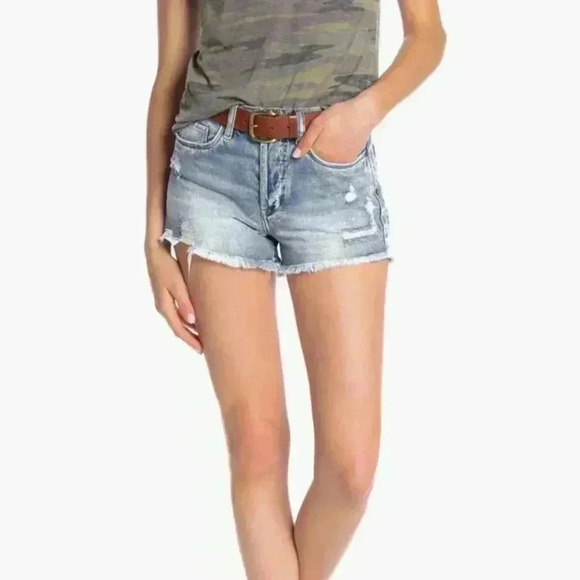 BlankNYC High Rise Distressed Denim Shorts in HOLLYWEIRD‎ Fringe Button Fly NWT - Picture 1 of 12